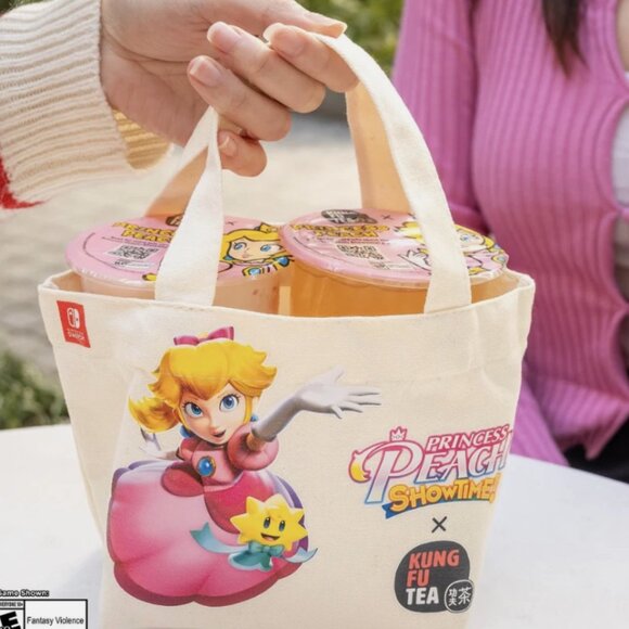 Princess Peach Showtime! x Kung Fu Tea Promotional Small Tote Bag - Picture 1 of 2